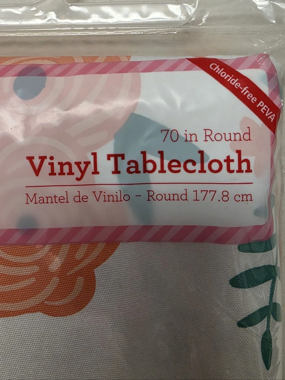 Floral Spring Round Vinyl Tablecloth Peach White 70 inch